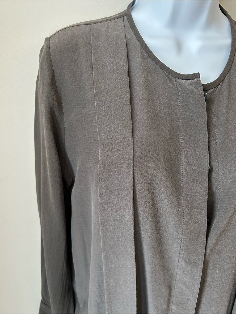 Club Monaco 100% Silk Olive Gray Tie Waist Shirt Dress Tunic - Size 8 - Picture 10 of 16
